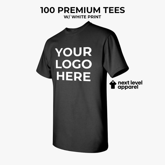 100 Premium Black Tees w/ White Print